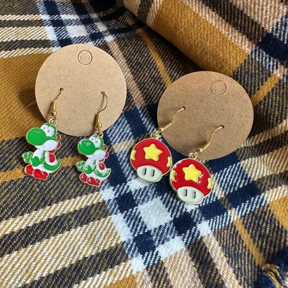 Mario Bros 90’s Nostalgia Throwback Dangle Earrings New Handmade - Picture 1 of 1